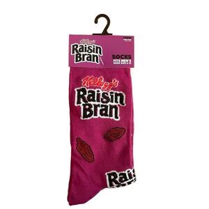 Kellogg’s Raisin Bran Men’s Purple Fun Print Novelty Crew Socks Shoe Size 6-12